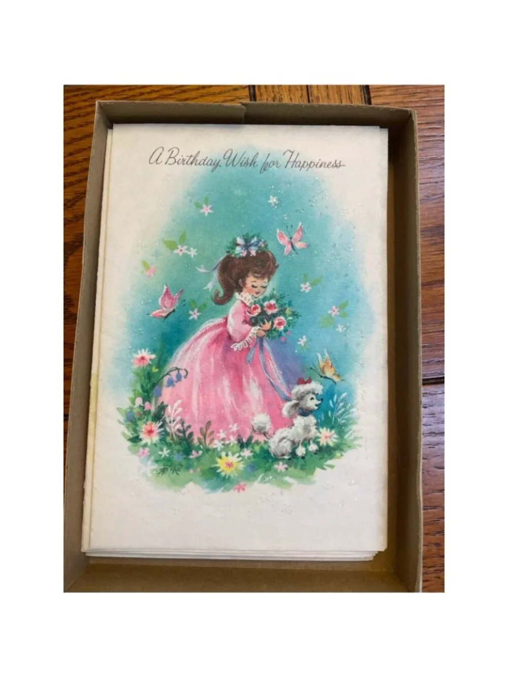 11 Vintage 1950s Greeting Cards Envelopes Original Box Glitter Unused MCM